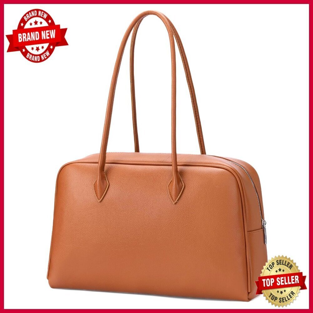 Large Vegan Leather Tote Bag with Zipper for Work Travel